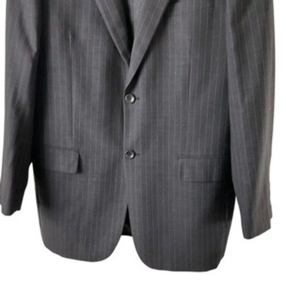 Rossellini Milan Italy Mens 42L Pinstripe Blazer Super 120s Virgin Wool Charcoal
